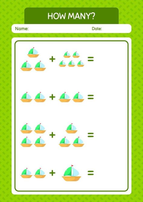 How many counting game with sailing boat. worksheet for preschool kids, kids activity sheet Worksheet For Preschool, Activity Sheets For Kids, Counting Games, Sailing Boat, Kids Activity, Activity Sheets, Preschool Kids, Vector Background, Background Design