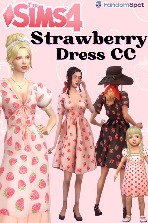 Strawberry Dress Sims 4 Cc, Sims 4 Strawberry Dress, Sims 4 Cc Fruit Clothes, Sims 4 Cottagecore Dress, Sims 4 Strawberry Shortcake Cc, Strawberry Shortcake Sims 4 Cc, Sims 4 Cc Strawberry, Sims 4 Strawberry Cc, Sims 4 Strawberry