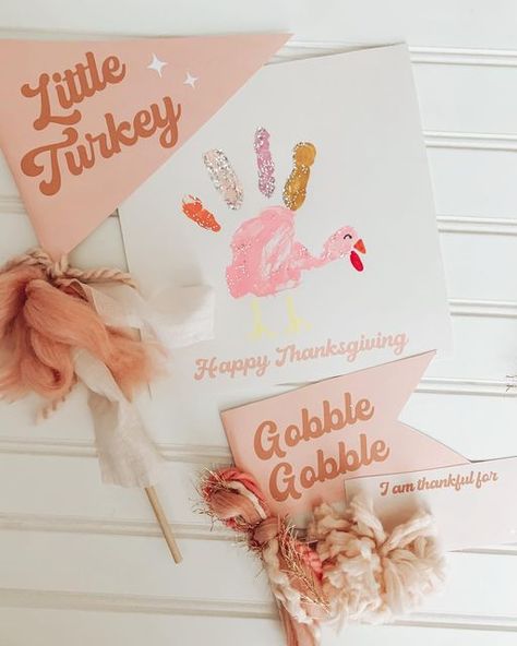 Olive & Eve Co♡ on Instagram: "Give Thanks + Eat Pie 🦃🍁⚡️🎀 Happiest Thanksgiving!!!! Wishing you and yours a blessed day!! Love you all so much, Xo 😚😚😚" Handprint Keepsake, Turkey Flag, I Am Thankful, Gobble Gobble, Toddler Rooms, Thanksgiving Crafts, Chunky Yarn, Love You All, Give Thanks