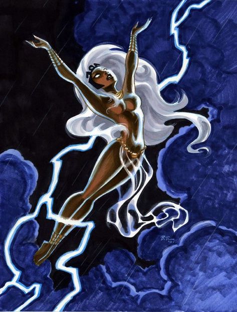 Storm art by Bruce Timm Weather Witch, Storm Comic, Storm Marvel, Black Superheroes, Ororo Munroe, Storm Art, Comic Book Girl, Univers Marvel, Female Superhero