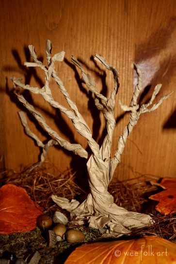 Paper Bag Gnarly Trees | Wee Folk Art Waldorf Autumn, Paper Mache Tree, Tree Activity, Wee Folk Art, Paper Trees, Spooky Tree, Pumpkin Carving Party, Paper Bag Crafts, Twisted Tree