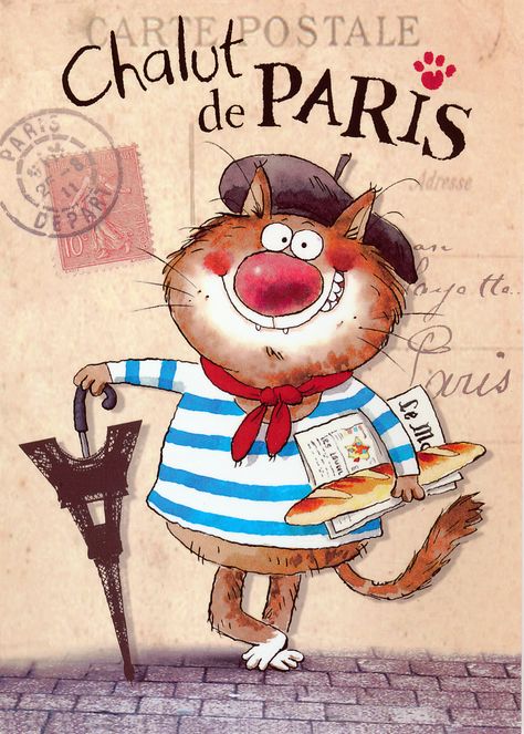 Postcard from Francky in Paris, France Easy Disney Drawings, Paris Pictures, Cat Top, Tole Painting, Cartoon Cat, Cool Paintings, Cartoon Illustration, Disney Drawings, Branding Inspiration