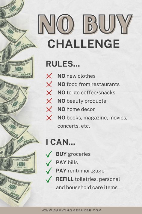 Ready to level up your home-buying game? 🏡 Join our Savvy Homebuyer Savings Challenge! Implement no-buy rules to stack up your savings. It's time to smartly save for a downpayment and make that dream home a reality. 💰🔑 Find tips and tricks to boost your budget and get ahead in the property ladder race. How To Save Up For A House, No Buy Challenge, Save Money Tips, Top Decor Ideas, Faire Son Budget, How To Build Wealth, No Buy, Saving Money Chart, Money Chart