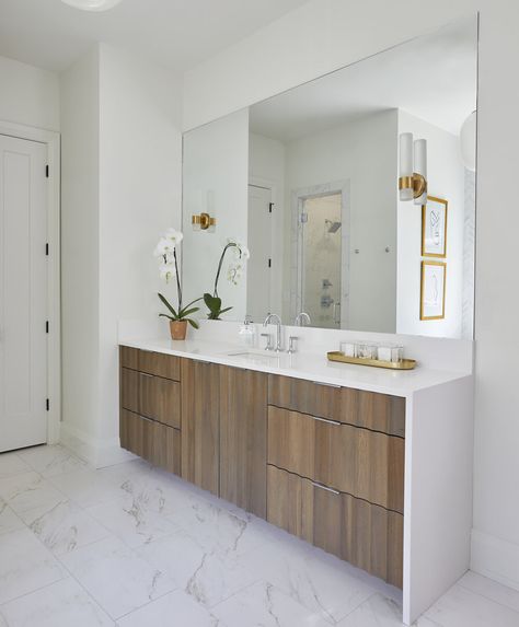 Sunrise Pointe — Toulmin Kitchen & Bath Waterfall Countertop, Rectangular Bathroom Mirror, Trendy Lighting, Large Bathroom, Bad Inspiration, Floating Vanity, Modern Bathroom Vanity, Bathroom Renos, Sustainable Home