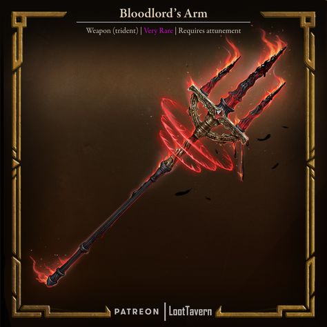 Fantasy magic trident, allows for necrotic damage on foes you have marked! Elden Ring inspired sanguine weapon Cursed Magic Items 5e, Magic Items Fantasy Art, Magic Trident, Elden Ring Magic, Fantasy Blade, Dnd Magic, Dnd Items, Shadow Of The Colossus, Dungeons And Dragons Art