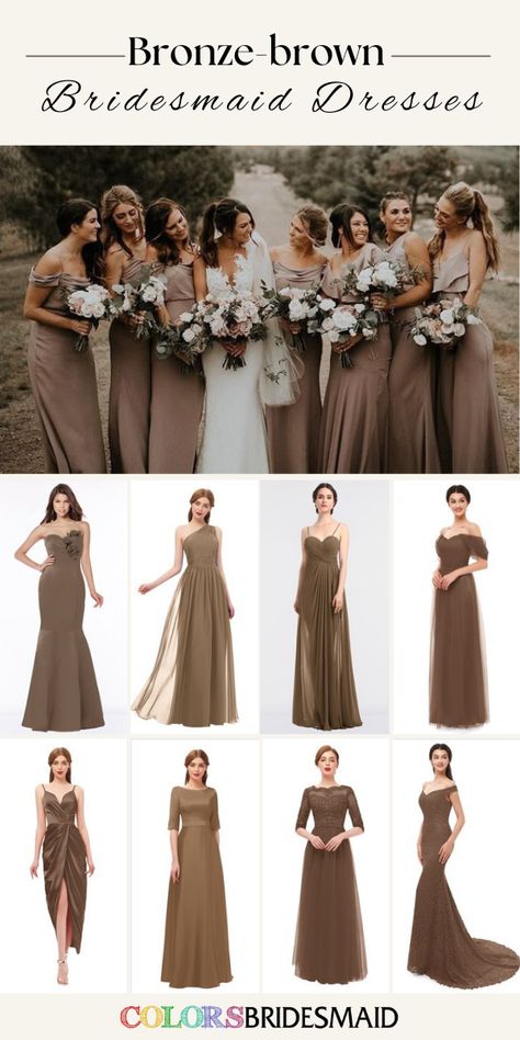 Bronze Bridesmaid Dresses, Brown Bridesmaid Dresses, Beige Wedding, Brown Wedding, Bride Flowers, Bridesmaid Dress Colors, Bridal Party Dresses, Bridesmaid Dresses Online, Beige Dresses