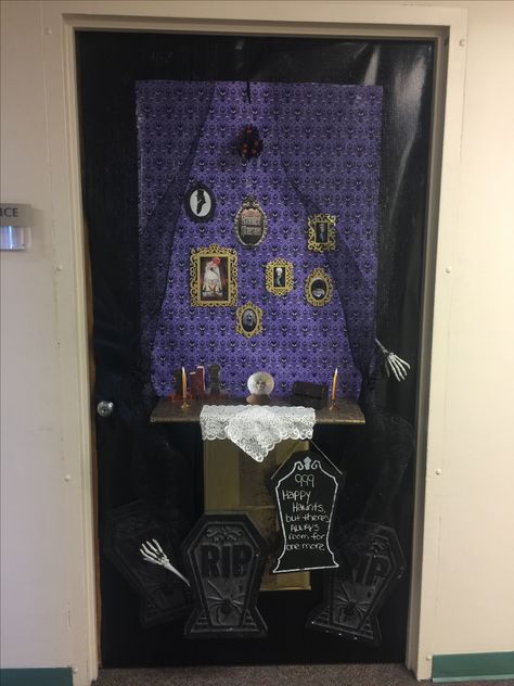 Haunted Mansion Door Decor, Haunted Mansion Cruise Door, Addams Family Bulletin Board, Haunted Mansion Office Decor, Haunted Mansion Classroom Door, Addams Family Door Decoration, Halloween Door Decorations Contest Apartment, Haunted Mansion Door Decoration, Halloween Classroom Door Contest