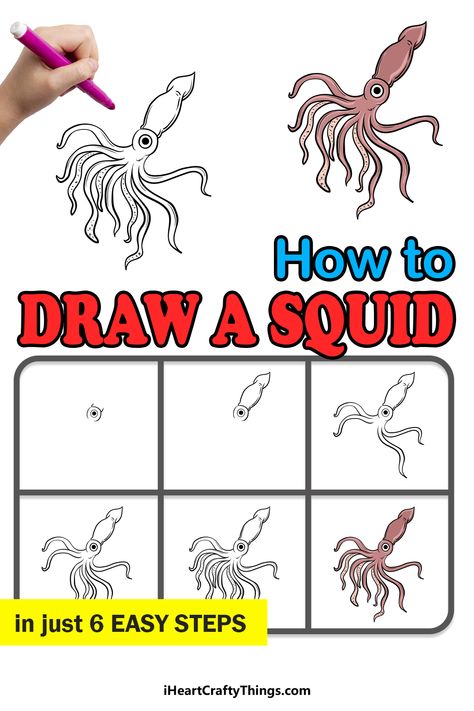 How To Draw A Squid, Squid Doodle, Squid Drawing Simple, Squid Drawing, Ancient Rome Projects, Shrinky Dink Crafts, Graphic Novel Illustration, Beginner Drawing Lessons, Drawing For Beginners