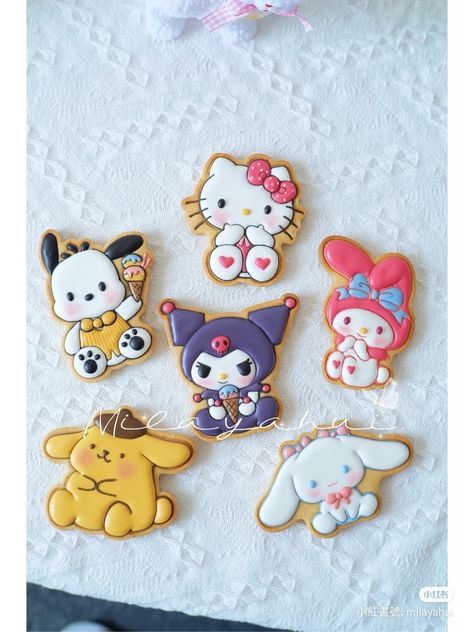 My Melody Cookies, Bakes Goods, Kitty Cookies, Royal Icing Decorated Cookies, Lol Doll Cake, Hello Kitty Cookies, Hello Kitty Birthday Party, Funny Birthday Cakes, Cute Snacks