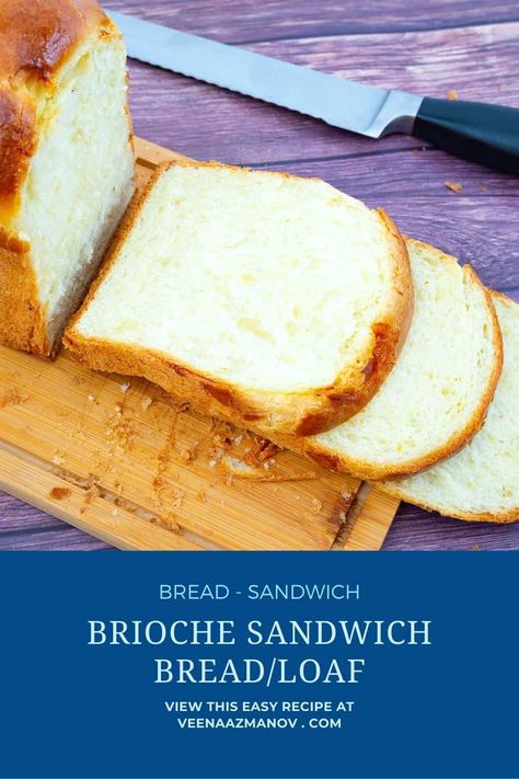 This French brioche bread is a rich, buttery, yet light and fluffy sandwich bread. Made with milk, eggs, sugar, and lots of butter. A soft consistency dough that takes only 10 minutes to prepare but a few hours to rise in the fridge overnight. #brioche #sandwich #bread #briochebread #briochesandwich #briochebread #briochesandwichbread #classicbrioche Brioche Sandwich Bread, Soft Sandwich Bread Recipe, Overnight Brioche, Brioche Sandwich, Sandwhich Bread, Egg And Bread Recipes, Brioche Bread Recipe, Light Sandwiches, French Brioche