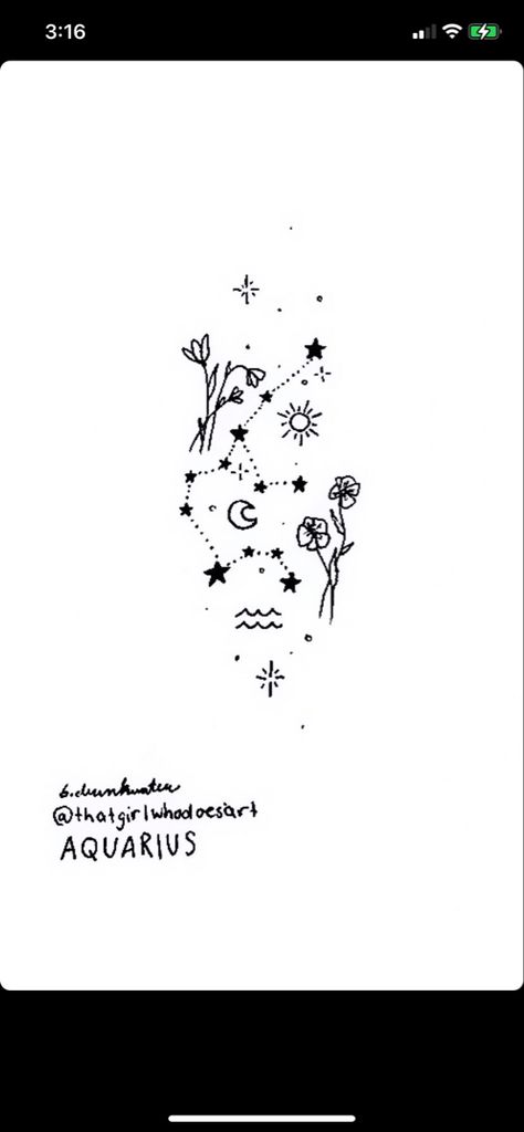 Aquarius Doodle Art, Tattoos Aquarius, Tattoos Dainty, Geometric Flower Tattoo, Aquarius Tattoo, Aesthetic Tattoos, Bff Tattoos, Cute Little Tattoos, Zodiac Tattoo