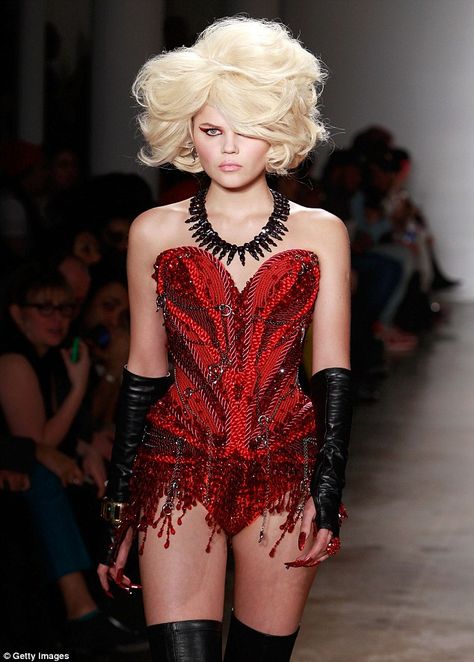 The Blonds, Beaded Corset, High Fashion Runway, Red Corset, Corset Fashion, 2013 Fashion, Stylish Dress Designs, Performance Outfit, Stage Outfits