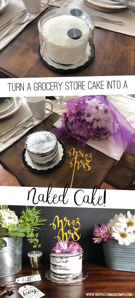 Turn a grocery store cake into a naked cake! Grocery Store Cake Makeover Diy, How To Make A Naked Cake, Diy Store Bought Cake Makeover, Grocery Store Wedding Cake, Naked Cake Decorating Ideas, Store Bought Cake Makeover, Store Cake Makeover, Grocery Store Cake Makeover, Diy Naked Cake