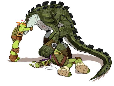 Mikey and Leatherhead.....and Donnie Mondo Gecko, 2012 Tmnt, Tmnt Fanart, Tmnt Mikey, Donatello Tmnt, Sneak Attack, Bears Nails, Teenage Mutant Ninja Turtles Art, Tmnt Artwork