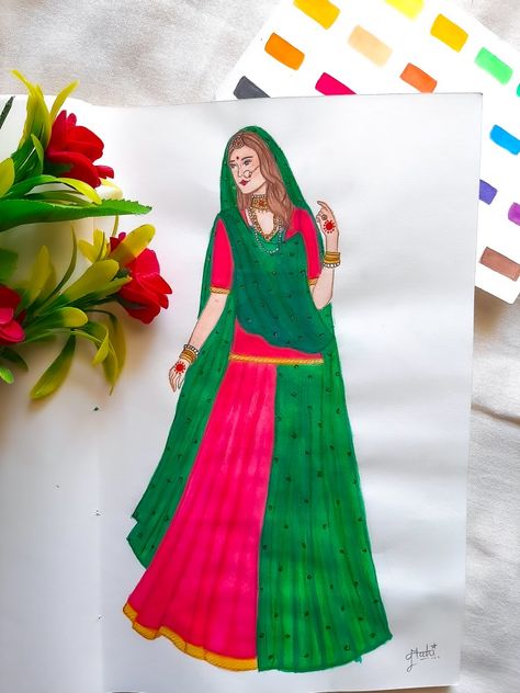 Garba Dress Gujarati, Maharashtrian Saree, Garba Dress, Sketch Images, Rajasthani Dress, Bags Patterns, Pencil Sketch Images, Dress Illustration, Woman Sketch