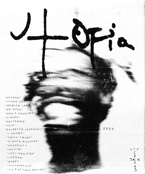 Off White Poster Design, Utopia Poster Design, Deftones Graphic Design, Utopia Poster, White Print Graphic Design T-shirt For Streetwear, Utopia Album Poster, Punk Album Covers, Travis Scott Utopia, Poster Graphic Design