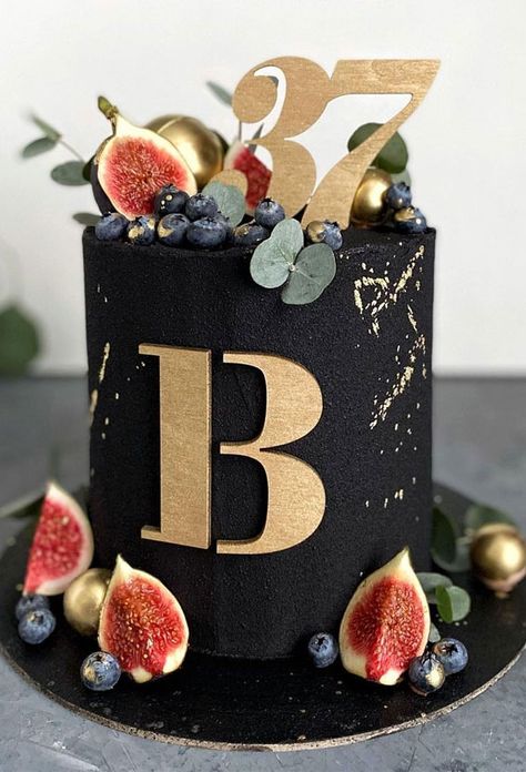 26. Black Birthday Cake Topped with Figs for 37th Birthday When you start planning any party, you want to be creative—whether it is your... 37 Birthday Cake Men, Black Cakes Ideas, 40 Year Old Birthday Cake For Men, 37 Cake Birthday, Cool Cake Ideas For Men, Men’s 40th Birthday Cake Design, 37 Birthday Ideas For Husband, 37th Birthday Ideas For Men, 30 Birthday Cake Ideas