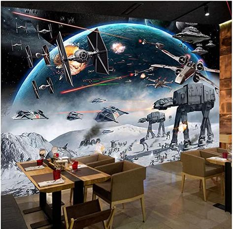 Star Wars Zimmer, Star Wars Mural, Peal And Stick Wallpaper, Star Wars Wall, Wall Painting Living Room, Hallway Wallpaper, Star Wars Room, Kids Room Murals, Large Mural