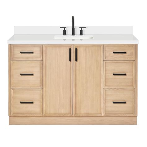 PRICES MAY VARY. SOLID OAK: The 55 inch bathroom vanity with sink is meticulously crafted from genuine natural Oak wood, with an Oak Veneer for added strength and a refined aesthetic. Oak boards are meticulously selected with minimal color disparities and dead eyes across the grain pattern, which will create a cohesive look when the pieces are assembled together. FEATURE: Sherwin Williams PU coating creates a hard, durable finish that withstands the wear and tear; Solid wood dovetail drawer boxe Oak Vanity Bathroom, Small Double Sink Vanity, Natural Wood Bathroom Vanity, Shaker Bathroom Vanity, Slim Shaker, Carrara Quartz, Oak Bathroom Vanity, Bathroom Vanity With Sink, Vanity With Sink