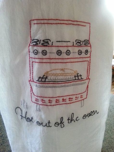 New Handmade Embroidery Farmhouse Retro Vintage Style Hot out of the oven Flour Sack Kitchen Towel by TheSchmidtHouseFinds on Etsy Flour Sack Kitchen Towels, Embroidery Lessons, Flour Sack Tea Towels, Towel Crafts, Chic Pillows, Apron Pockets, Cherry On Top, Retro Vintage Style, Flour Sack