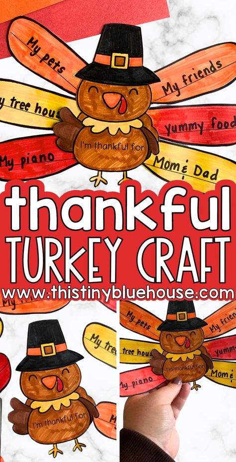 This thankful turkey craft is one of our favorite gratitude activities for kids around Thanksgiving.  All you need to do is print a copy of our thankful turkey template, color it, cut it and then assemble your own cute little Thankful turkey.   Head over to our blog today to snag a free printable turkey template and make this fun Thanksgiving craft with the kids in your life. Thankful Turkeys Craft, Thankful Free Printable, Thanksgiving Turkey Craft Preschool, Thanksgiving Crafts Preschool Thankful, Thanksgiving Preschool Free Printables, Preschool Thankful Crafts, Free Turkey Printables, Thanksgiving Templates Free Printable, Thankful Activities For Kids Preschool