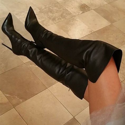 Ladies Heels, Long Leather Boots, Pointy Toe Boots, Thigh High Heels, Black Thigh High Boots, Dr Shoes, Ladies Boots, Hot Boots, Wardrobe Furniture