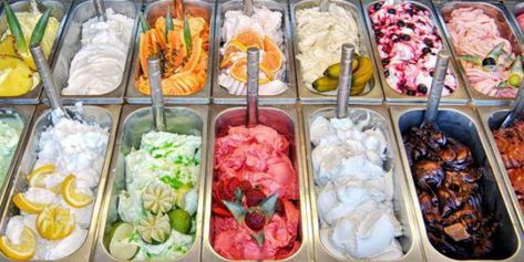 Grape Ice Cream, Gelato Flavors, Italian Street Food, Ice Cream Place, Cherry Sauce, Gelato Shop, Rum Raisin, Ice Cream Parlor, Dessert Shop