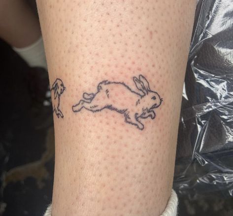 Jumping Hare Tattoo, Bunny Running Tattoo, Jumping Bunny Tattoo, Leaping Bunny Tattoo, Hare Tattoo, Tattoos 2024, Running Tattoo, Madrid Tattoo, Stick Tattoo