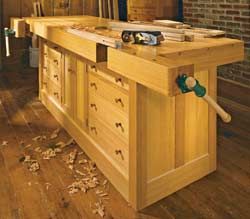 Workbench from ShopNotes Woodsmith Plans, Woodworking Table Saw, Classic Cabinet, Belt Display, Woodworking Desk, Workbench Plans, Woodworking Workbench, Woodworking Table, Shop Layout