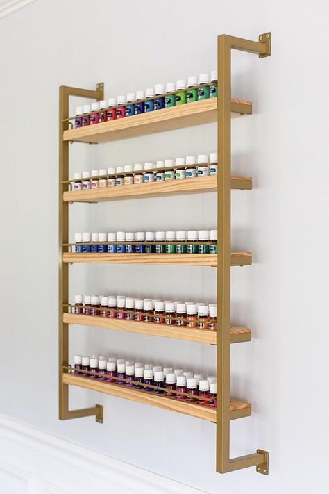 Essential Oil Rack, Oil Rack, Nail Salon Interior Design, Nail Salon Interior, Store Shelves Design, Essential Oil Shelf, Nail Salon Decor, Nail Salon Design, Pharmacy Design