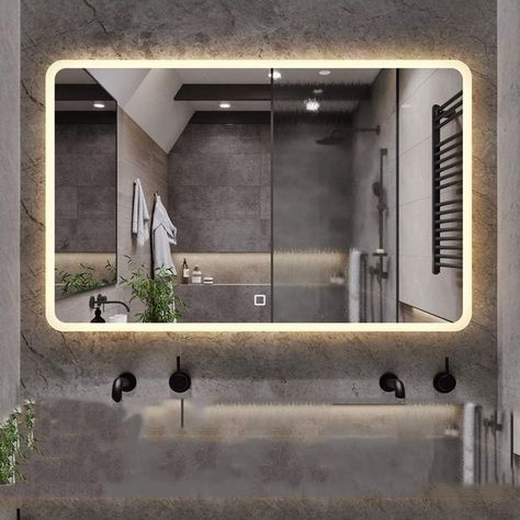 https://amzn.to/47gzGrM Light Up Mirror Vanity, Backlight Mirror, Unique Bathroom Mirrors, Rustic Bathroom Mirrors, Black Bathroom Mirror, Large Bathroom Mirrors, Oval Mirror Bathroom, Mural Kitchen, Green Tile Bathroom