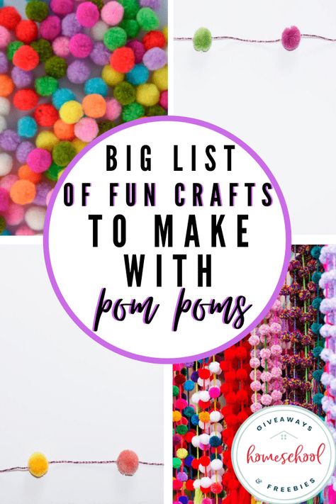 Big List of Fun Crafts to Make with Pom Poms - Homeschool Giveaways Pom Pom Bunnies, Bee Crafts For Kids, Diy Pom Poms, Artsy Ideas, Homeschool Freebies, Non Toy Gifts, Pom Pom Rug, Pipe Cleaner Crafts, How To Make A Pom Pom