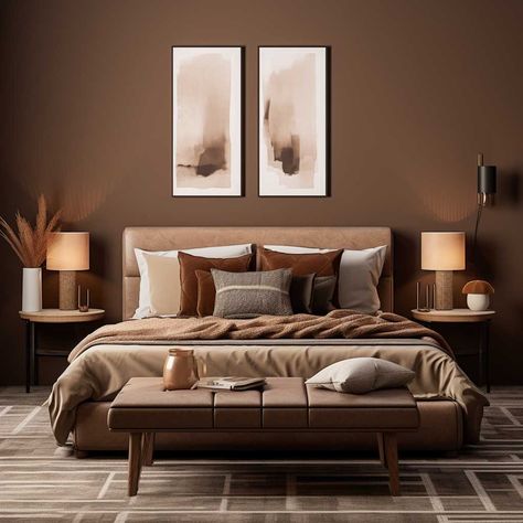 Tan Bedroom Ideas, Brown Bedroom Walls, Dark Brown Bedrooms, Tan Bedroom, Brown Bedroom Decor, Beautiful Bed Designs, Simple Bed Designs, Bed Interior, Brown Rooms