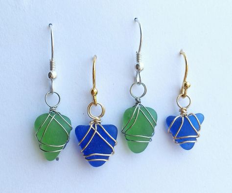 Sea Glass Jewelry Diy, Diy Wire Earrings, Beachglass Jewelry, Sea Glass Crafts, Sea Glass Earrings, Handmade Wire Wrapped, Wire Work Jewelry, Labradorite Necklaces, Sea Glass Necklace