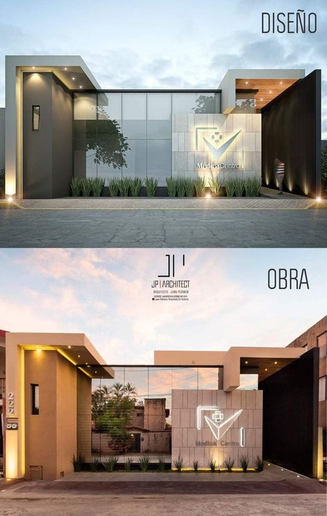 Modern Office Design Exterior, Small Office Exterior Design, Modern Restaurant Design, Retail Facade, Commercial Design Exterior, House Main Gates Design, Warehouse Design, Entrance Gates Design, Modern Architecture Building