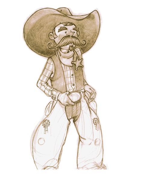 drawings and paintings by lael: weekend cowboy Cowboy Cartoon Drawing, Cowboy Illustration Character Design, Cowboy Drawings, Cowboys Drawing, Cowboy Sketch, Cowboy Cartoon, Cowboy Drawing, Cowboy Illustration, Panda Sketch