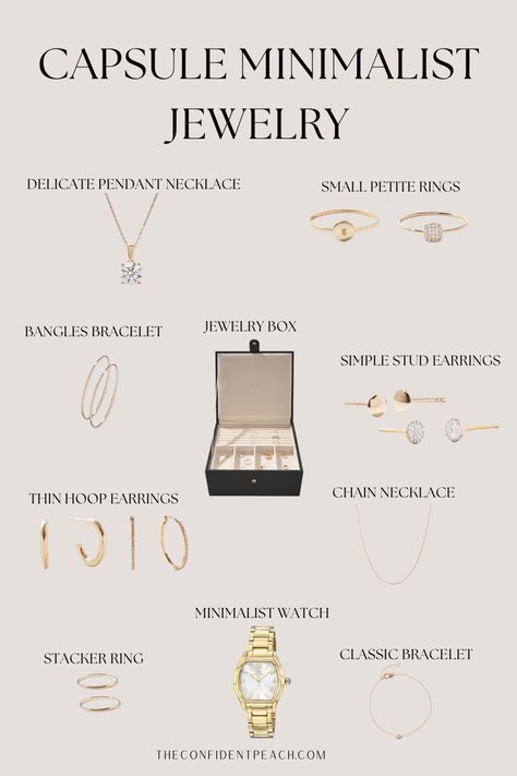 Here are some Essential Minimalist Jewelry Capsule Wardrobe pieces that many women consider must-haves. Read more.... Jewelry Capsule Wardrobe, Jewelry Capsule, Capsule Wardrobe Minimal, Capsule Jewelry, Capsule Wardrobe Accessories, Jewelry Basics, Wardrobe For Women, Capsule Wardrobe Pieces, Minimal Wardrobe