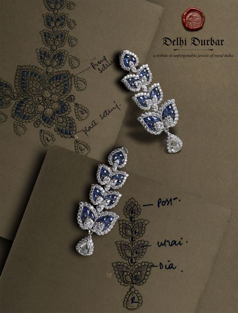 Earing Designs Gold, Delhi Durbar, Fusion Jewellery, Haute Jewelry, Classic Jewellery, Bridal Diamond Necklace, Blue Sapphire Jewelry, Real Diamond Earrings, Diamond Jewelry Earrings