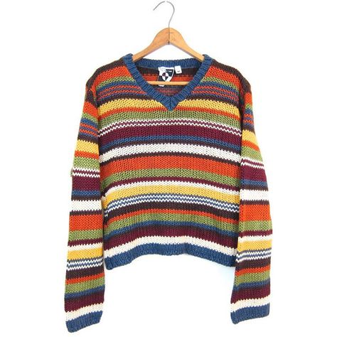 Stripe Sweaters, 90s Crop Top, Yellow Striped Shirt, Red Striped Shirt, Sweater Chunky, Sweater Striped, Cropped Knit Sweater, Yellow Knit, Orange Sweaters