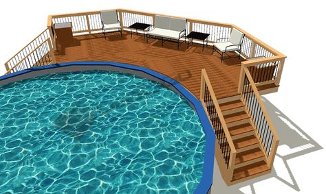 Quarter Round Pool Deck Plans - Decksgo Plans Decks Around Pools, Pool Deck Plans, Swimming Pool Decks, Outdoor Pool Area, Swimming Pool Landscaping, Pool Life, Above Ground Pool Landscaping, Round Pool, Above Ground Pool Decks