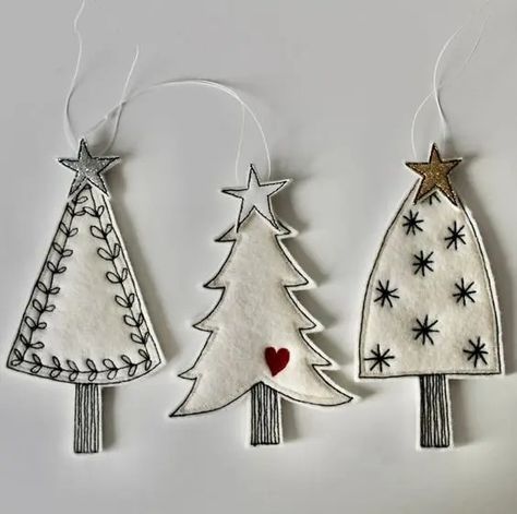 50+ Unique Christmas Sewing Project Ideas For Yuletide Miniature Christmas Decorations, Textiles Ideas, Collage Fodder, Christmas Machine Embroidery, Freehand Machine Embroidery, Christmas Sewing Projects, Linen Thread, Shrinky Dink, Handmade Christmas Tree