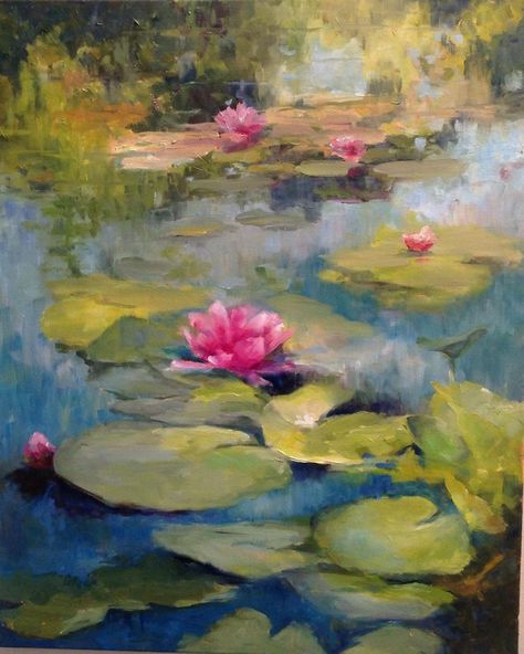 lily pads Flower Painting Acrylic, Easy Acrylic Painting Ideas, Water Lilies Painting, Seni Pastel, Acrylic Painting Ideas, Easy Acrylic Painting, Lily Painting, 수채화 그림, Art Drawings Sketches Creative