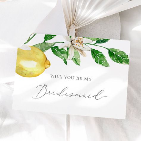 Modern Lemon Garden Bridesmaid Proposal Card Garden Bridesmaid, Lemon Garden, Rustic Mediterranean, Modern Bridesmaid, Summer Wedding Decorations, Bridesmaid Proposal Card, Asking Bridesmaids, Floral Bridesmaid, Mediterranean Design