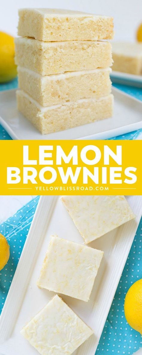 These Sweet and tangy Lemon Brownies are the perfect #summer recipe! They're super easy to make and the fresh #lemon keeps the bars tasting so light. For an extra pop of flavor, add a lemon glaze to the top! #YellowBlissRoad #dessert #brownies #spring #citrus #easter #mothersday via @yellowblissroad Cookie Dough Cake, Lemon Brownies, Cheesecake Brownie, Cookie Brownie Recipe, Mug Cakes, Perfect Bar, Lemon Dessert Recipes, Dessert Simple, Recipes Summer