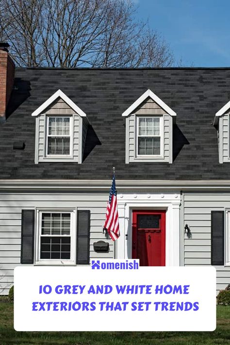 The understated elegance of a grey house paired with crisp white trim has become a popular trend in home exteriors. Explore ten chic combinations that bring this stylish duo to life in our latest article. Light Gray House With Black Shutters, Charcoal Roof White House, Grey House White Trim Black Shutters, Gutter Colors On White House, Gray Houses With White Trim, Grey Siding House With Shutters, White House With Gray Trim, Charcoal Grey House Exterior, Gray House With White Trim