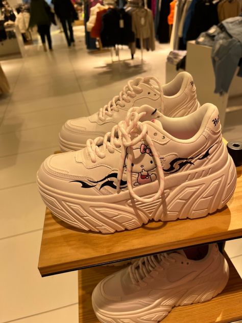 White airforces, nike, shoes, white shoes, white trainers, cream trousers, running shoes , fashion, aesthetic shoes , aesthetic, shoes aesthetic, instagram story idea , filas , fila shoes , sharkteeth filas , cream filas , white filas ,Hightop filas , school , uni student , school bag , school aesthetic, uni aesthetic , hello kitty , hello kitty things , hello kitty aestheti White Filas, Cream Trousers, Hello Kitty Shoes, Hello Kitty Aesthetic, Aesthetic Shoes, White Trainers, Instagram Story Ideas, White Shoes, High Tops