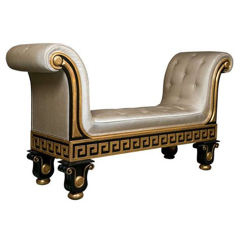 A bed like sofa created with ancient greece in mind. The sofa inspires communication and closeness usually paired with a 3 legged table Neo Classic Furniture, Neo Classical Furniture, Greek Bedroom, Versace Furniture, Egyptian Home Decor, Neoclassical Furniture, Greek Decor, Classical Furniture, Greek Design