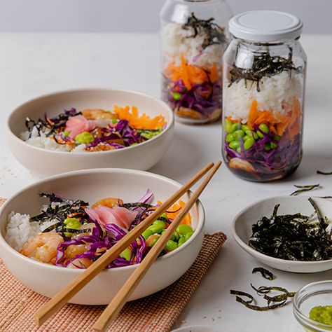 Sushi Jars, Balanced Lunch, Cabbage Rice, Edamame Beans, Pickled Ginger, Arborio Rice, Rice Wine Vinegar, Rice Wine, Sushi Rice