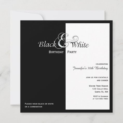 Elegant Black and White Party Invitation  Zazzle Elegant Black And White Party, Black And White Gala, Business Events Invitation, 51 Birthday, Gala Invitation, Black And White Party, Surprise Birthday Invitations, 30th Birthday Invitations, Modern Invitation