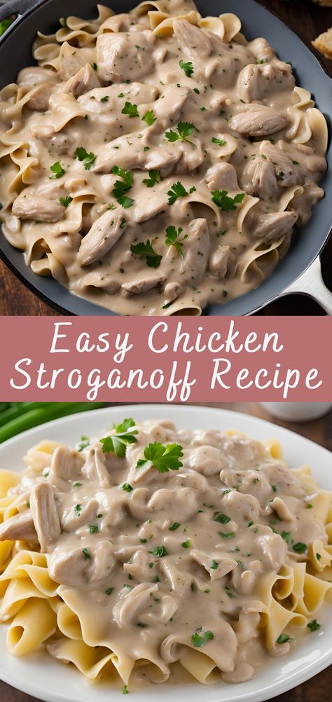 If you're in the mood for a comforting meal that's both creamy and easy to whip up, this Chicken Stroganoff is the answer. A delightful variation on the traditional beef stroganoff, this dish features succulent chicken paired with a luscious, savory sauce. Ideal for a quick weeknight dinner or a leisurely weekend feast, this recipe promises to satisfy your cravings with minimal effort. Goose Stroganoff, Ground Chicken Stroganoff, Crockpot Chicken Stroganoff, Stroganoff Recipe Easy, Easy Chicken Stroganoff Recipe, Easy Chicken Stroganoff, Turkey Stroganoff Recipe, Slow Cooker Chicken Stroganoff, Stroganoff Sauce